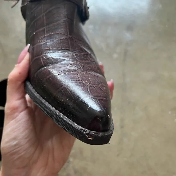 Sam Edelman Croc-Embossed Dark Brown Ankle Booties Size 8 - Picture 7 of 9